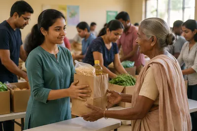 Woman Volunteering at Community Kitchen Table