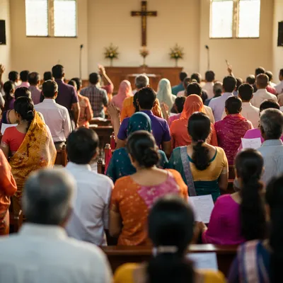 Indian Church Congregation Seen from Behind