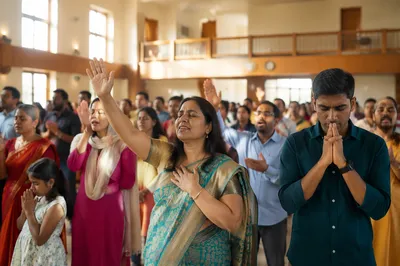 Indian Church Congregation in Colorful Worship
