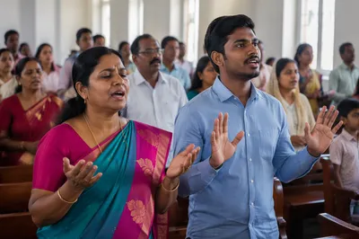 Indian Church Congregation in Morning Worship