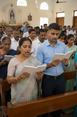 Indian Church Congregation Singing in Pews