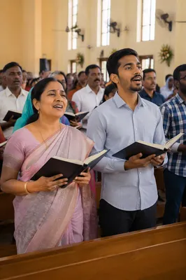 Indian Congregation Singing in Church Hall