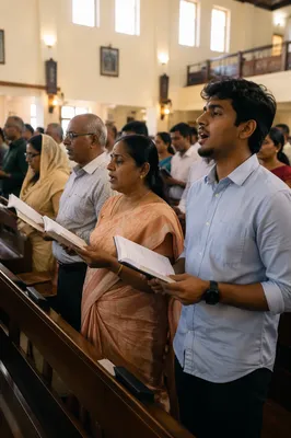 Indian Congregation Singing in Bright Sanctuary