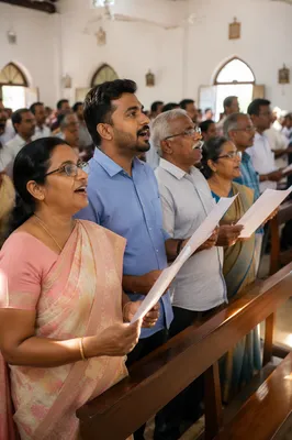 Indian Congregation Singing in Bright Church Hall
