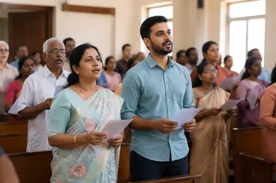 Indian Congregation Singing in Church Hall