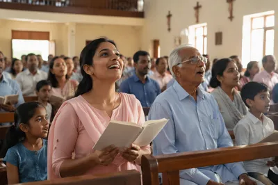 Indian Church Congregation Singing in Sunlight