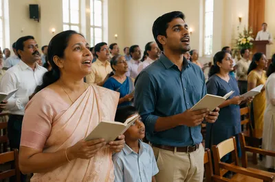 Indian Congregation Singing in Church Sanctuary