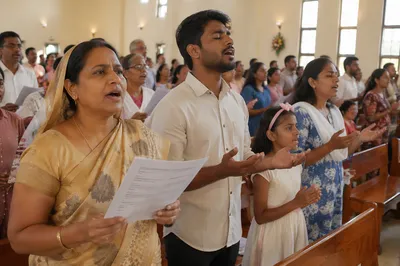Indian Church Congregation Singing Together Indoors