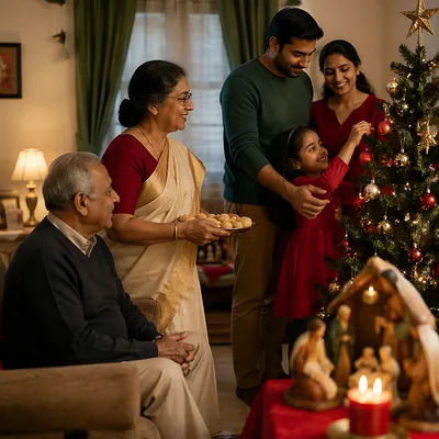 Indian Family Celebrating Christmas at Home