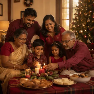 Indian Family Celebrating Christmas at Home