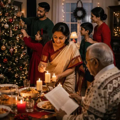 Indian Family Celebrating Christmas at Home