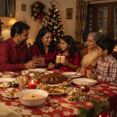 Indian Family Celebrating Christmas at Home