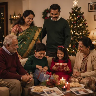 Indian Family Celebrating Christmas at Home