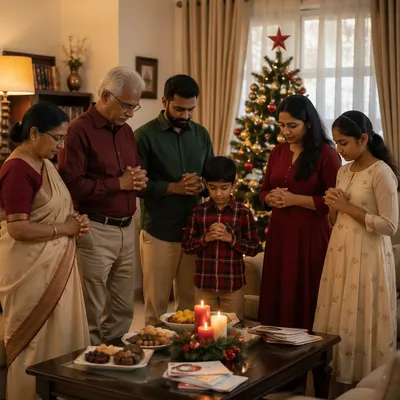Indian Family Praying on Christmas Eve