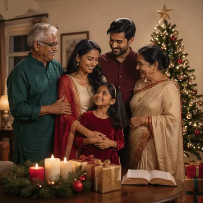 Indian Family Celebrating Christmas at Home