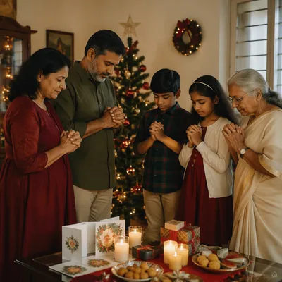 Indian Family Praying on Christmas Eve