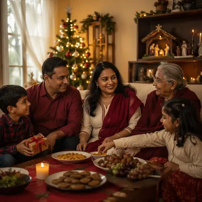 Indian Family Celebrating Christmas at Home