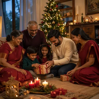 Indian Family Celebrating Christmas at Home