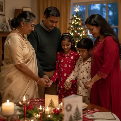 Indian Family Praying on Christmas Eve