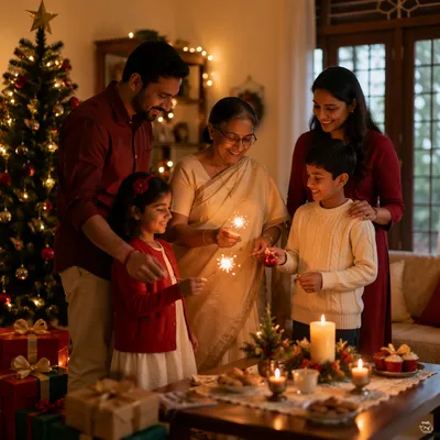 Indian Family Celebrating Christmas at Home