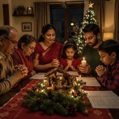 Indian Family Celebrating Christmas at Home