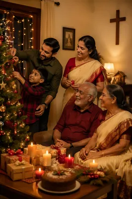 Indian Family Decorating Christmas Tree Together