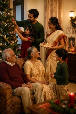Indian Family Celebrating Christmas at Home