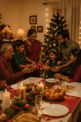 Indian Family Celebrating Christmas at Home