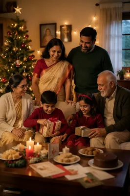 Indian Family Celebrating Christmas at Home