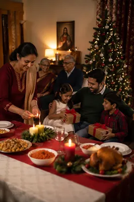 Indian Family Celebrating Christmas at Home