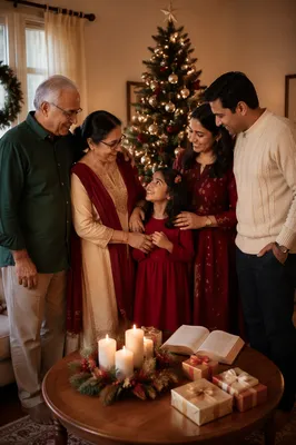 Indian Family Celebrating Christmas at Home