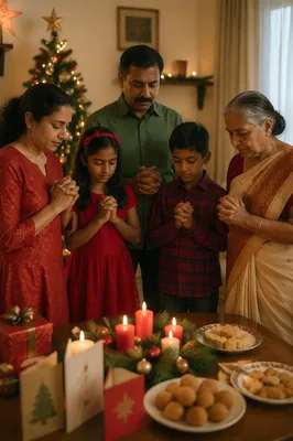 Indian Family Praying on Christmas Eve