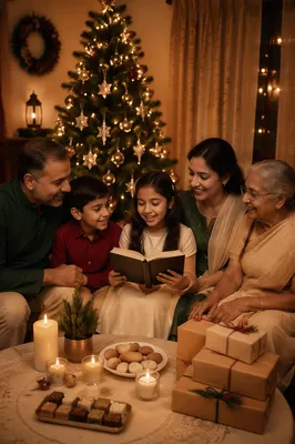 Indian Family Celebrating Christmas at Home