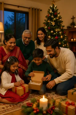 Indian Family Celebrating Christmas at Home