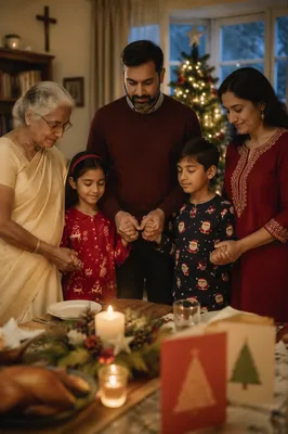 Indian Family Praying on Christmas Eve