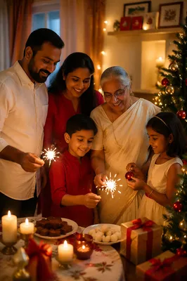 Indian Family Celebrating Christmas at Home