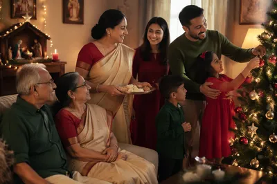 Indian Family Decorating Christmas Tree Together