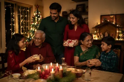 Indian Family Celebrating Christmas at Home