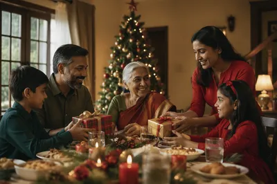 Indian Family Celebrating Christmas at Home