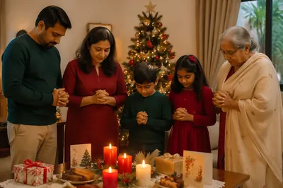 Indian Family Praying on Christmas Eve