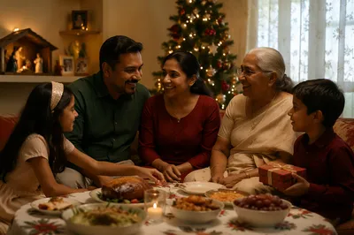 Indian Family Celebrating Christmas at Home