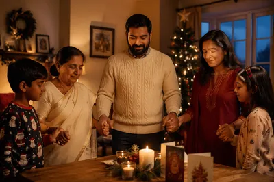 Indian Family Praying on Christmas Eve