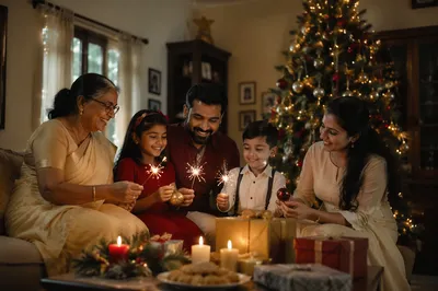 Indian Family Celebrating Christmas at Home