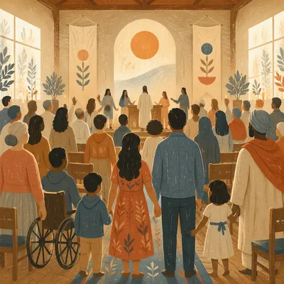 Diverse People Gathered in Community Hall