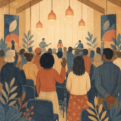 Diverse Congregation in Warm Community Hall