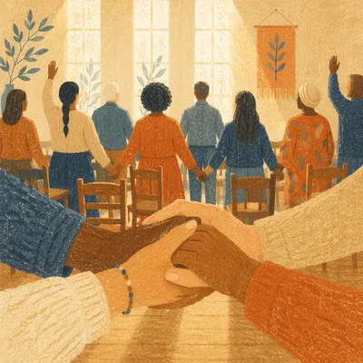 Diverse Group Holding Hands in Prayer