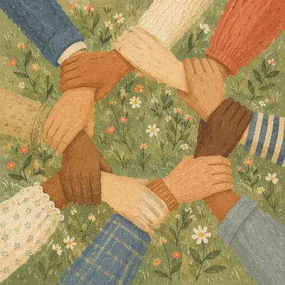 Diverse Hands Joined in Circle
