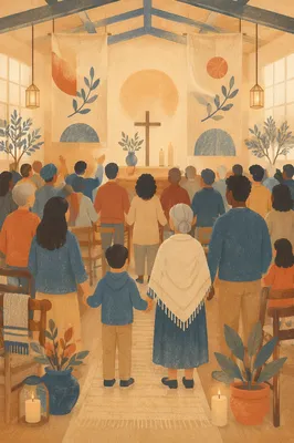 Diverse Congregation in Softly Lit Hall