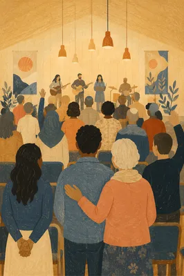 Diverse Congregation in Warm Community Hall