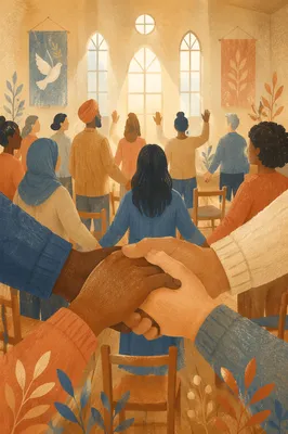 Diverse Hands Joined in Community Prayer